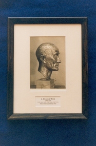 Framed photograph of  a bust of Professor John Chassar Moir, c1938