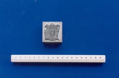 Printer's block featuring RCOG coat of arms, c. 1977, 1977