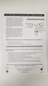 Document - 'Are Pap Smears necessary after a Hysterectomy?' information pad associated with Dr Lachlan Hardy-Wilson