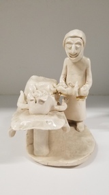 Sculpture - Ceramic vignette of an obstetrician and patient after childbirth, Gale Pitt, c. 1996