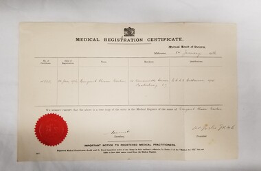 Document - Medical Registration certificate issued to Dr Margaret Alison Mackie, 8 January 1936