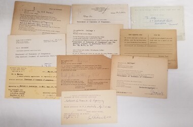 Document - Collection of requests for reprints of the article, 'Treatment of Toxaemia of Pregnancy', by Dr Margaret Alison Mackie, Treatment of Toxaemia of Pregnancy, 1961