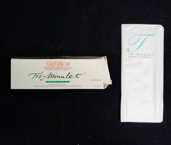 Unknown - Box of Tri Minulet medication with instruction booklet, Wyeth