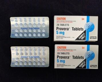 Unknown - Two boxes of Provera 5mg medication, Upjohn, c. 1997