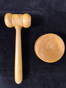 Wooden gavel with striker, RRB Hoffman, 1987