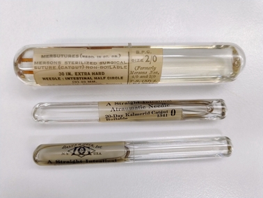 Equipment - Vials of suture material with needles associated with Dame Constance D'arcy, Davis & Geck Inc