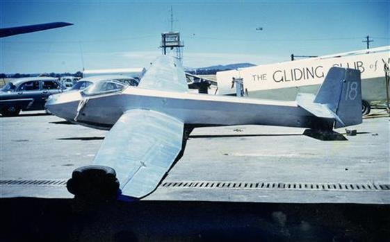 Silver glider at rest at Benalla airfield