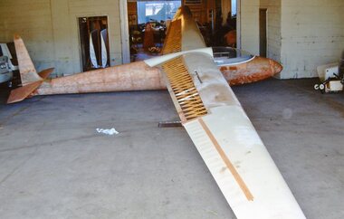 Sailplane rigged in basement workshop