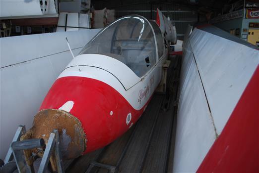 Derigged glider on trailer