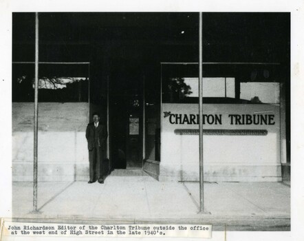 John Richardson standing outside the Charlton Tribune office. 