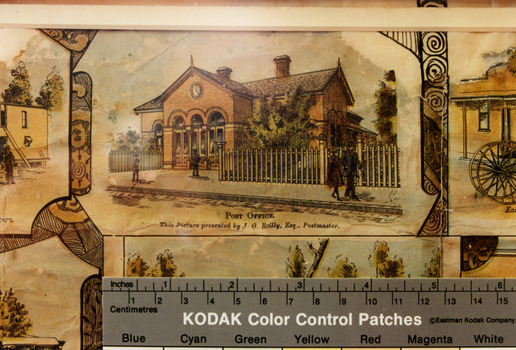 Photo of a portion of the Charlton Lithograph showing the Charlton Post office.