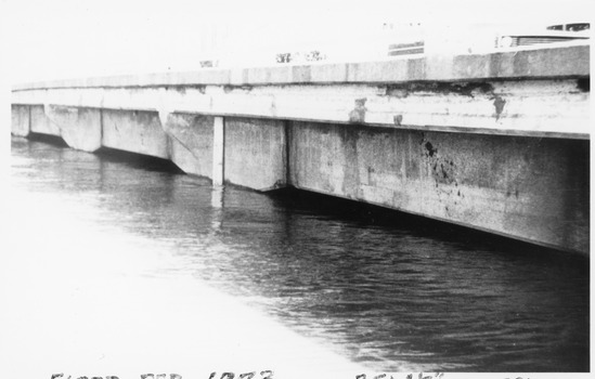  1973 Flooded Avoca River in Charlton Victoria at the Paterson Bridge. Water Level 25ft 1 1/2 inches - all local water