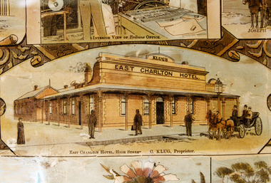 Close up of lithograph showing the East Charlton Hotel