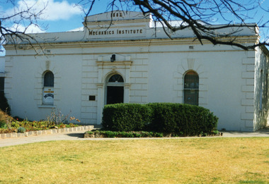 Brick building painted white. Mechanics Institute 1882.