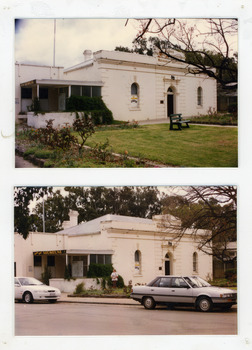 Front of the white brick building with lawn in front. Charlton Golden Grains Museum