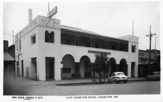 A two storey, white painted pub in a Mexican style. The East Charlton Hotel.