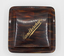 Glossy brown and tan translucent square box with lid. 