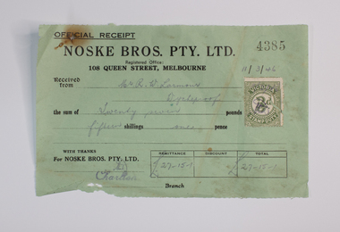 Document - Receipt Noske Bros. Pty Ltd, Receipt from Noske Bros. Pty Ltd  at Charlton
