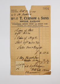 Document - Account T. Curnow & Sons, Motor Garage, 27 October 1944