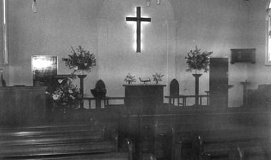 Photograph - Black and white photo, Methodist (Uniting) Church interior c. 1971, c.1971