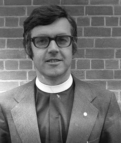 Photograph - Black and white photograp.    Rev. Schmidt minister of Charlton Methodist Church c 1974, C 1974
