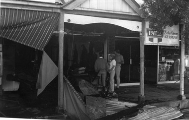 Photograph - Black & white photo of Fire in Nick's Cafe in High St Charlton 1976