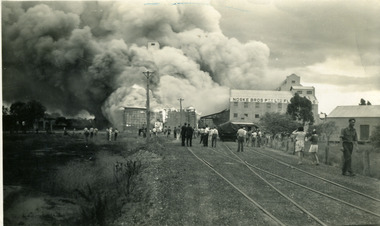 Photograph - Sepia photos (3) of fire at Noske Flour Mill 1949