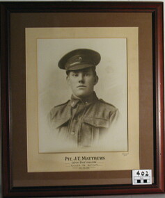 Portrait of Soldier, Talma & Co, James E. Matthews, 60th Battalion, Killed in Action, 19 July, 1916, Circa 1915