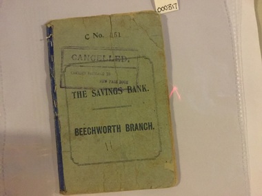 Athenaeum safe & contents - Booklet Savings Bank passbook, Sands and MacDougall Limited Printers Melbourne, The Savings Bank Beechworth Branch No 151, 1900