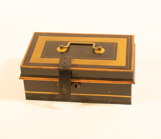 Container - Cash Box black & gold with small lock, Cash Box - tin