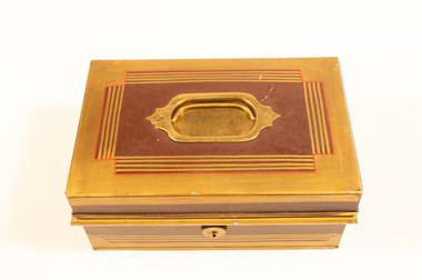 Container - Cash Box brown & gold, Cash Box - tin