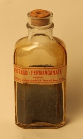 Bottle, Felton Grimwade & Duerdins Ltd, Bottle of Potassium Permanganate, Using the company name, it dates between 1929 and the early 1950s