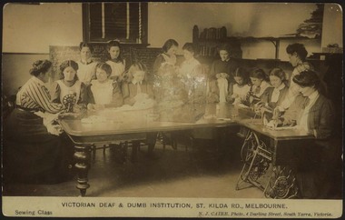 Postcard, N.J.Caire, Sewing Class, 1909?