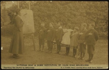 Postcard, N.J.Caire, Teaching the Dumb to Articulate, 1909?