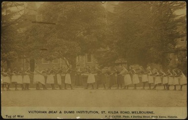 Postcard, N.J.Caire, Tug of War, 1909?