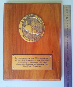 Plaque - Commemorative plaque: 50th anniversary of the first breeding of platypus, 1996