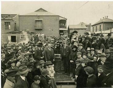 Photograph: Laying the foundation stone Collingwood Technical School 1923, Photograph of the laying of the foundation stone Collingwood Technical School 1923