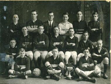 Photograph: CTS 1925 Premiers Soccer Team, Photograph of Collingwood Technical School 1925 Premiers Soccer Team  with Trophy cup