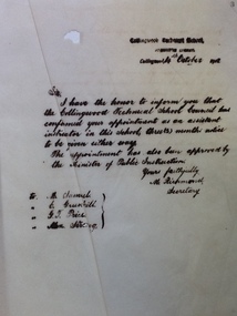 Correspondence - CTS, Copy correspondence. Collingwood Technical School. 1912-1913, 1912-1913