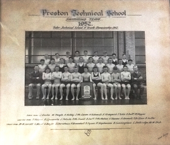 Photograph: PTS Swimming team 1952, Photograph of Preston Technical School Swimming Team 1952