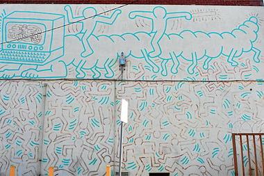 Photograph: Keith Haring Mural 1984, Photograph of Keith Haring Mural at Collingwood College of TAFE