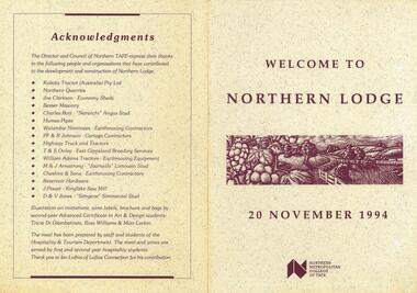 Program for Welcome to Northern Lodge 1994