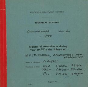 Register of Attendances Collingwood Technical School 1978