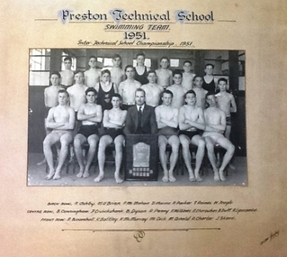 Photograph: PTS 1951 Swimming team, Photograph: Preston Technical School 1951 Swimming team