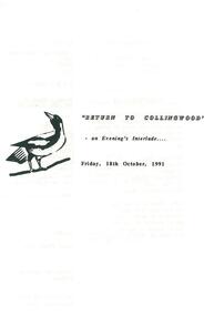 Memorabilia: Return to Collingwood Reunion 18 October 1991