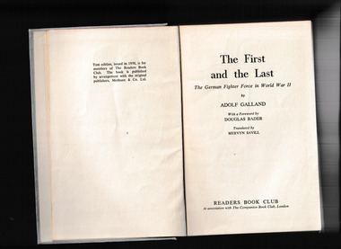 Book, Readers Book Club, The first and the last : the German fighter force in World War II, 1956