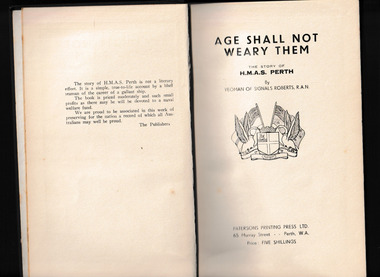 Book, Patersons Printing Pres, Age shall not weary them : the story of H.M.A.S. Perth, 1949?
