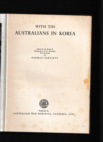 Book, Norman Bartlett, With the Australians in Korea, 1954