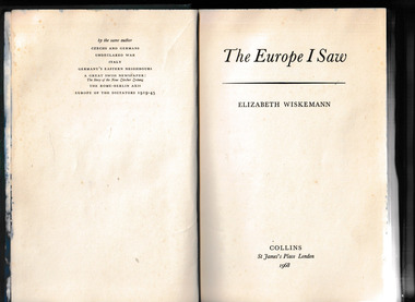 Book, Elizabeth Wiskemann, The Europe I saw, 1968