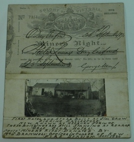 Miner's Right & Photograph, Miner's Right Pietro Lucini, Daylesford and Photograph of first hotel & stores at Jim Crow now Hepburn